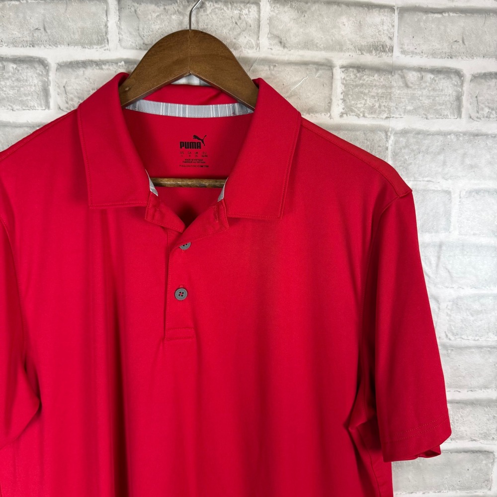 Puma Mens Golf Polo Shirt Large Solid Red Short Sleeve Performance Sportswear